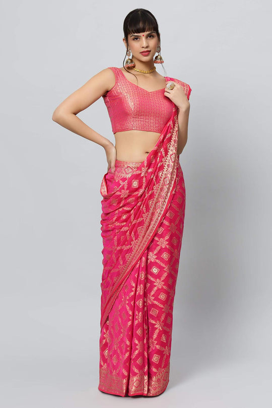 Sana Rani Pink Georgette Embroidered Ready to Wear One Minute Saree