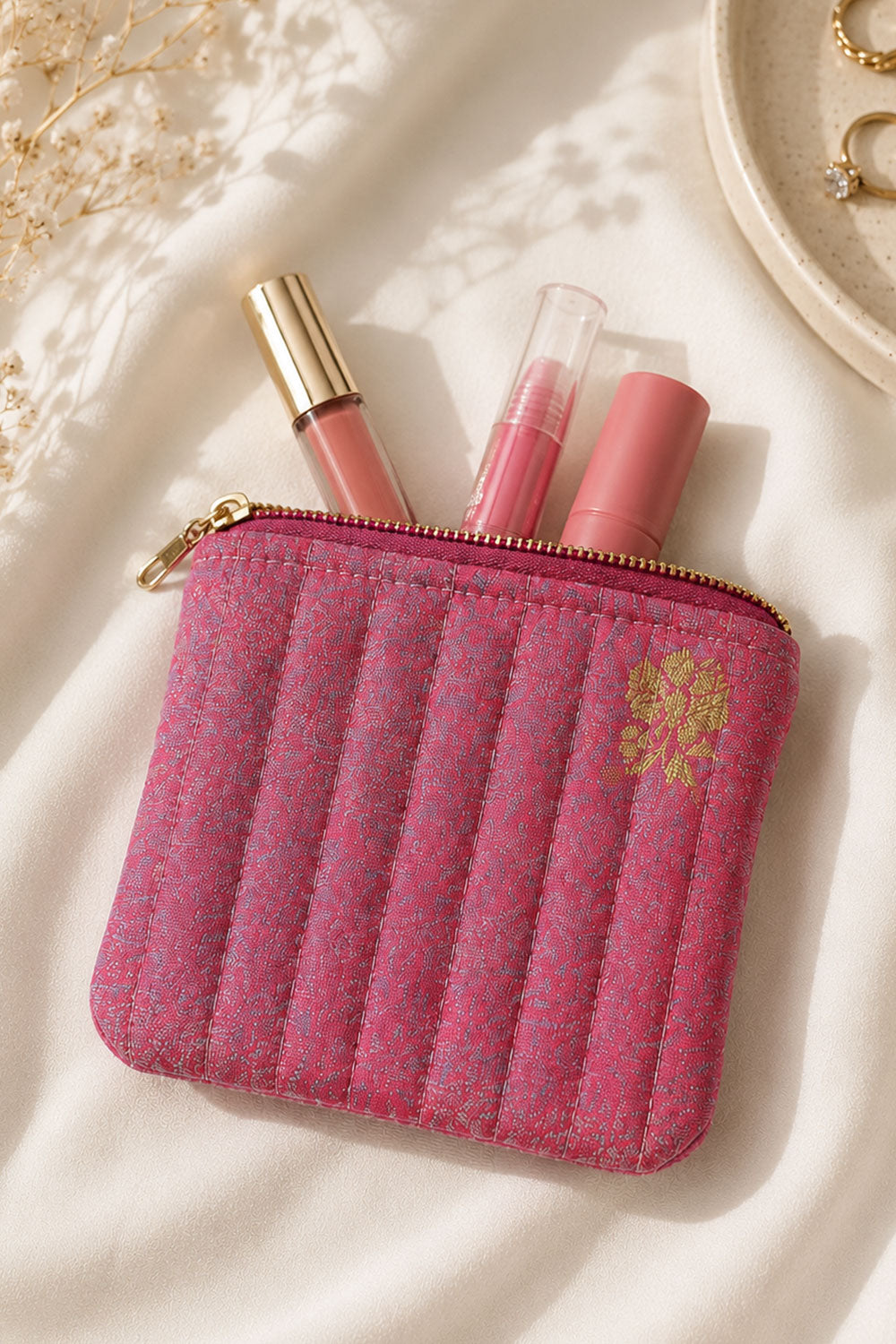 Ana Purple Banarasi Silk Small Zipper Pouch