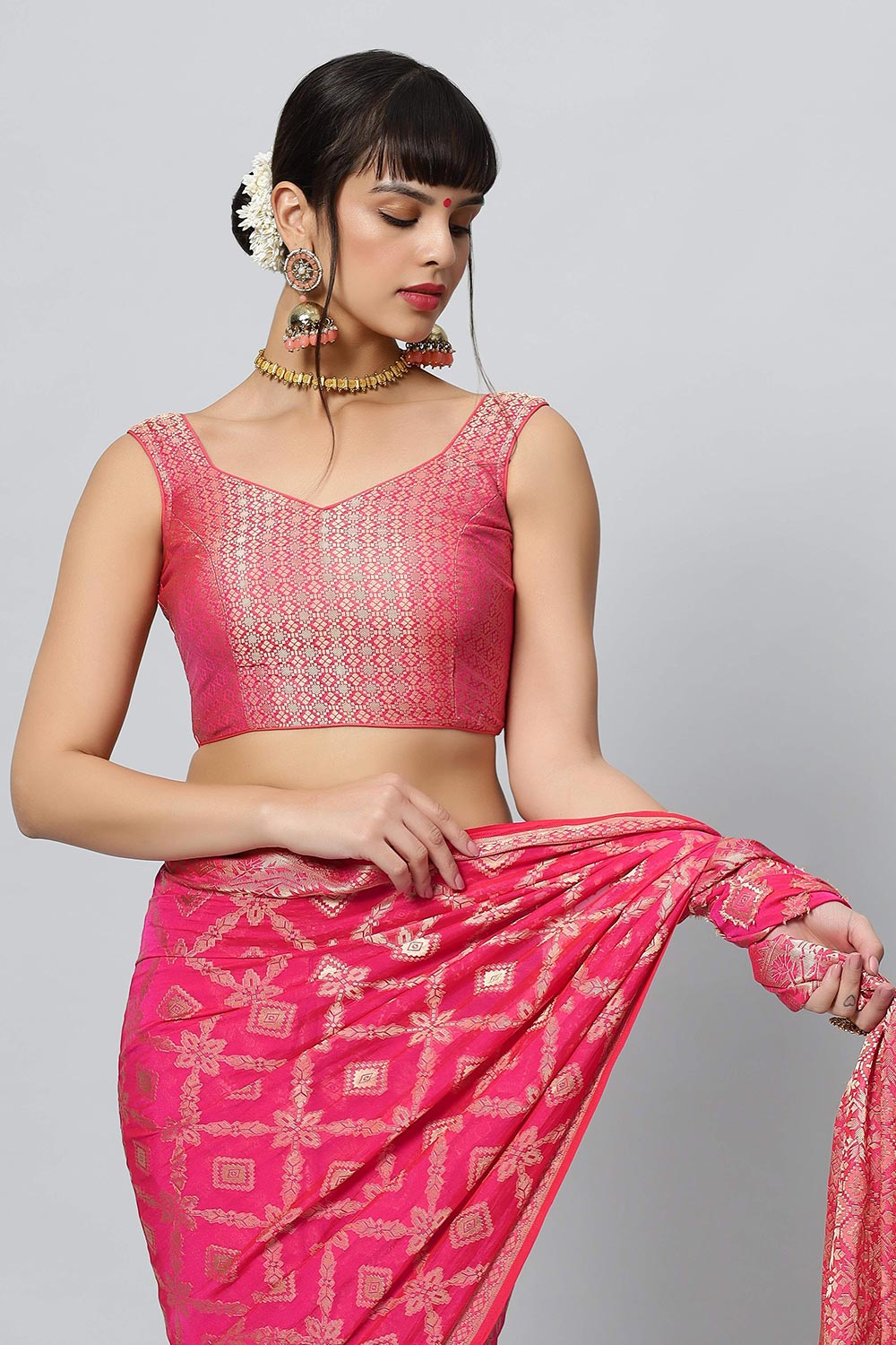 Sana Rani Pink Georgette Embroidered Ready to Wear One Minute Saree