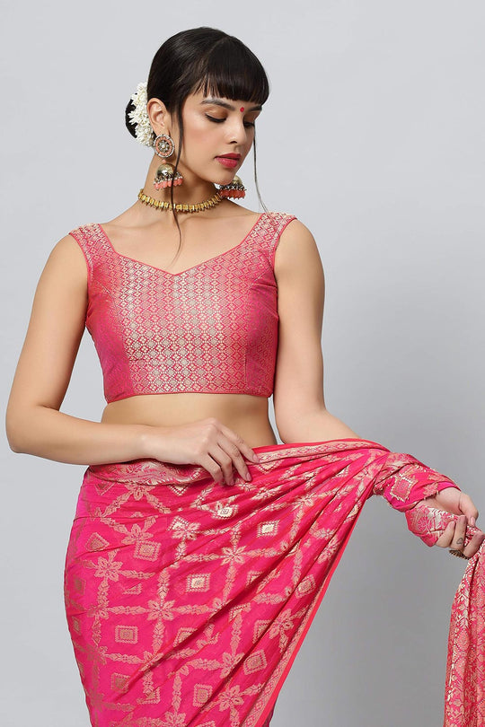 Sana Rani Pink Georgette Embroidered Ready to Wear One Minute Saree