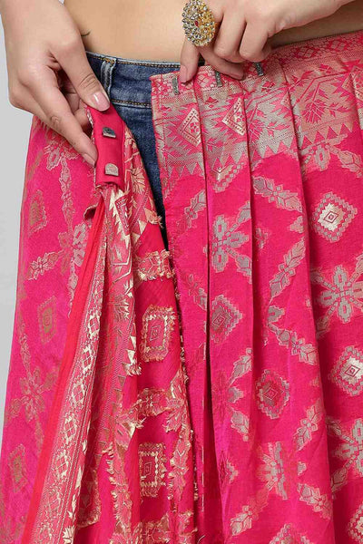 Sana Rani Pink & Gold Embroidered Georgette One Minute Saree