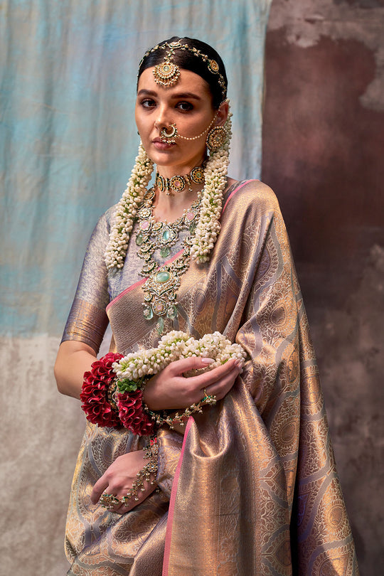 Jabari Grey Silk Woven Ready to Wear One Minute Saree