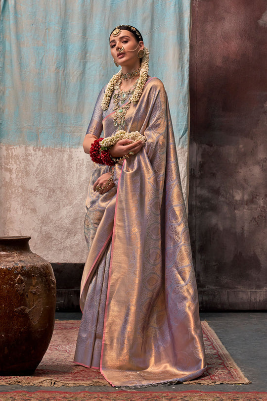 Jabari Grey Silk Woven Ready to Wear One Minute Saree