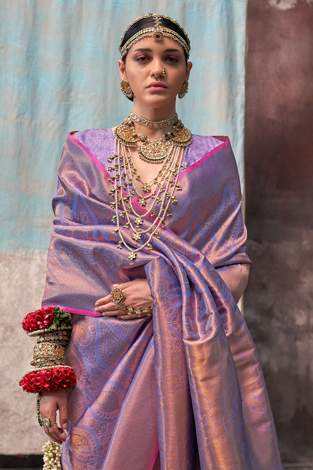 Jabari Purple Silk Woven Ready to Wear One Minute Saree