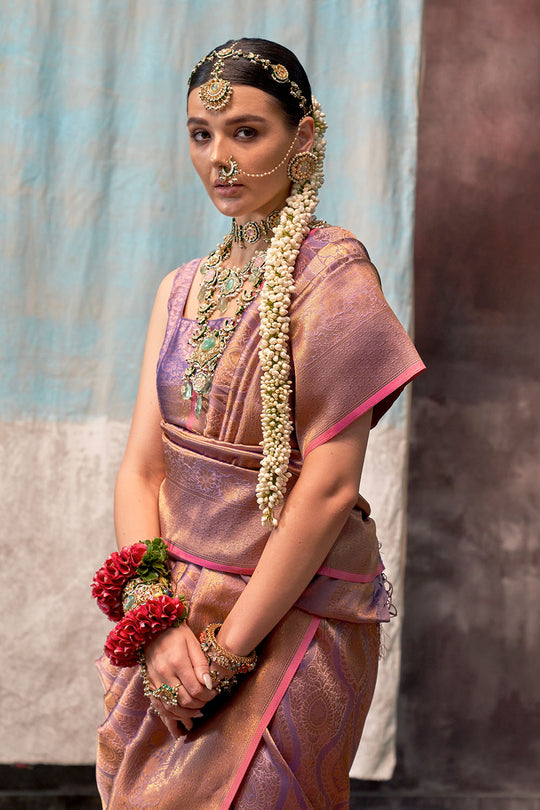 Jabari Purple Silk Woven Ready to Wear One Minute Saree