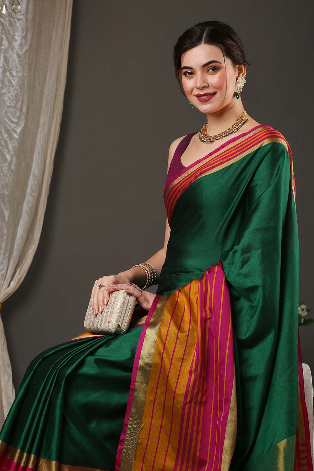 Jura Green Silk Jacquard One Minute Saree