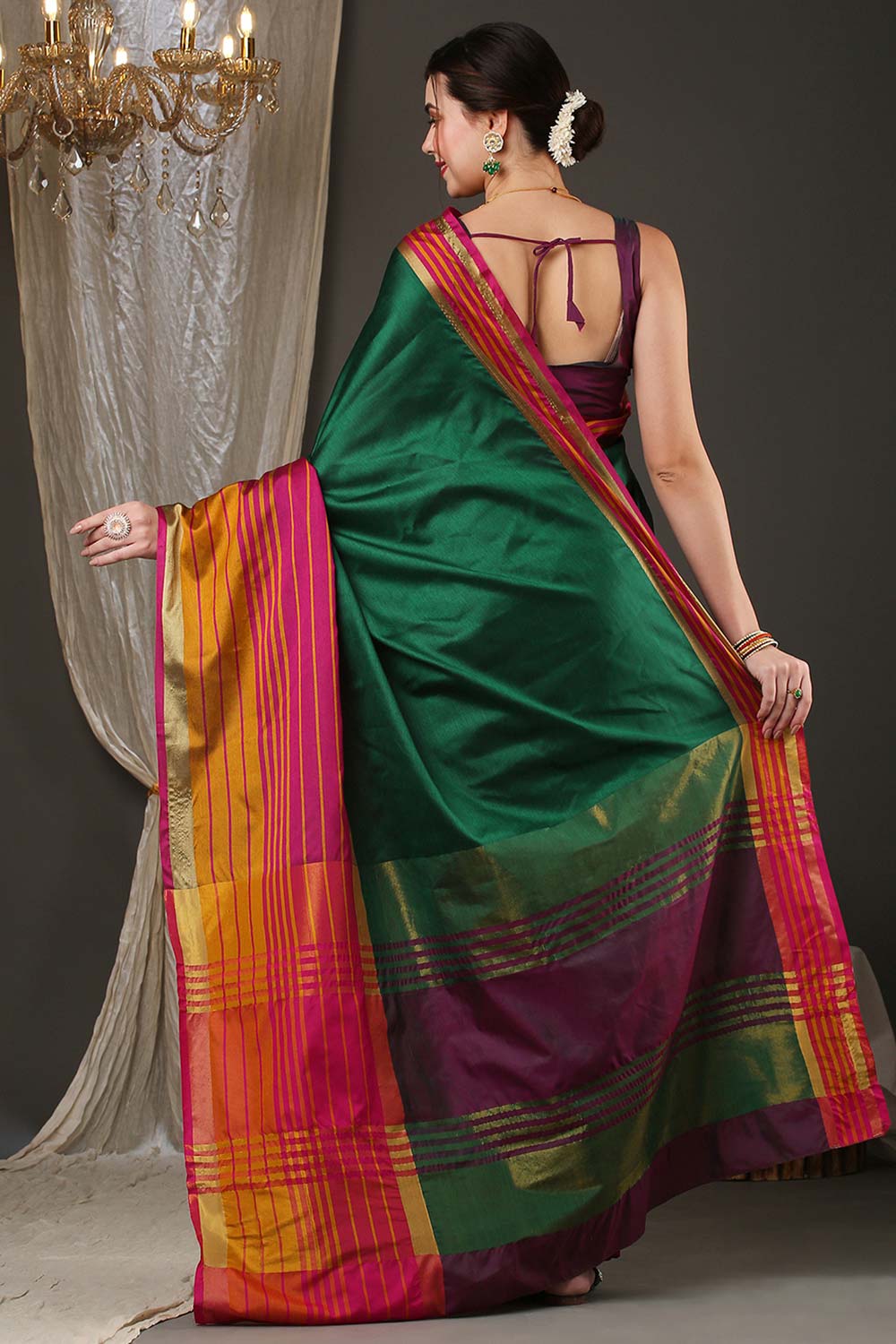 Jura Green Silk Jacquard One Minute Saree