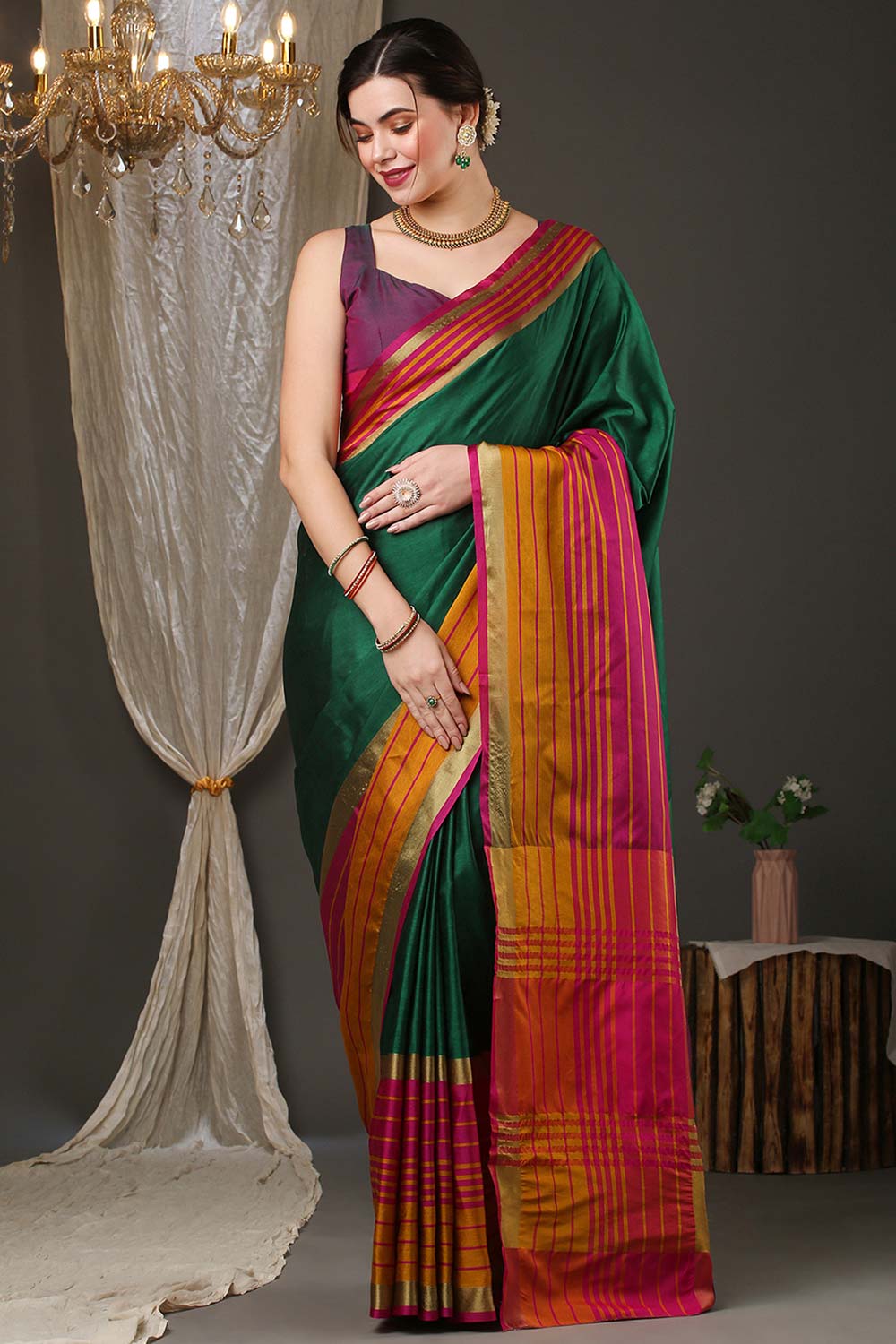 Jura Green Silk Jacquard One Minute Saree