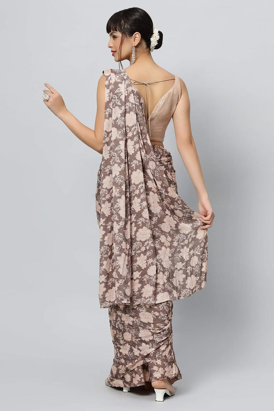 Chloe Beige Georgette Floral Sequence Ready to Wear One Minute Saree