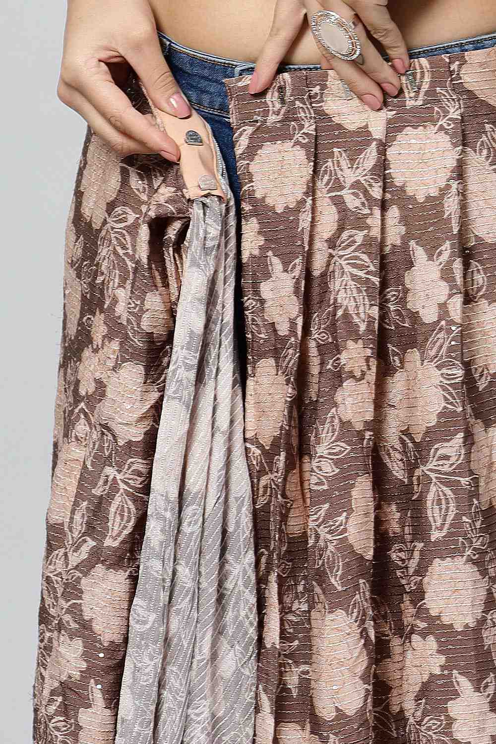 Chloe Beige Georgette Floral Sequence Ready to Wear One Minute Saree