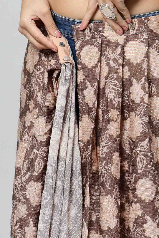 Chloe Beige Georgette Floral Sequence Ready to Wear One Minute Saree