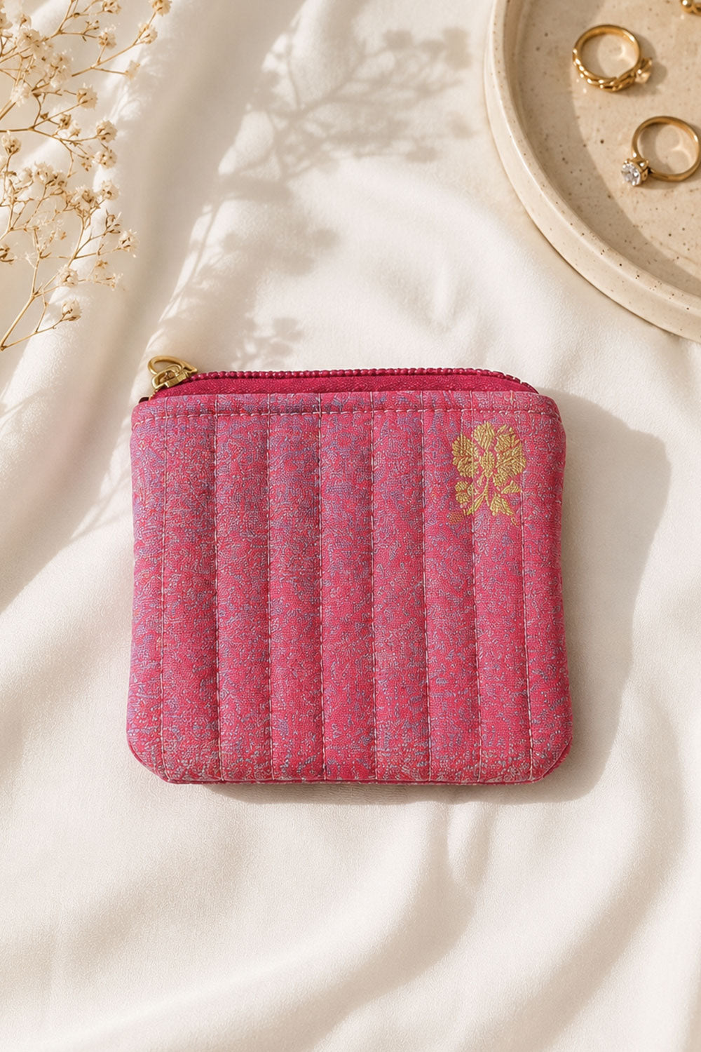 Ana Purple Banarasi Silk Small Zipper Pouch