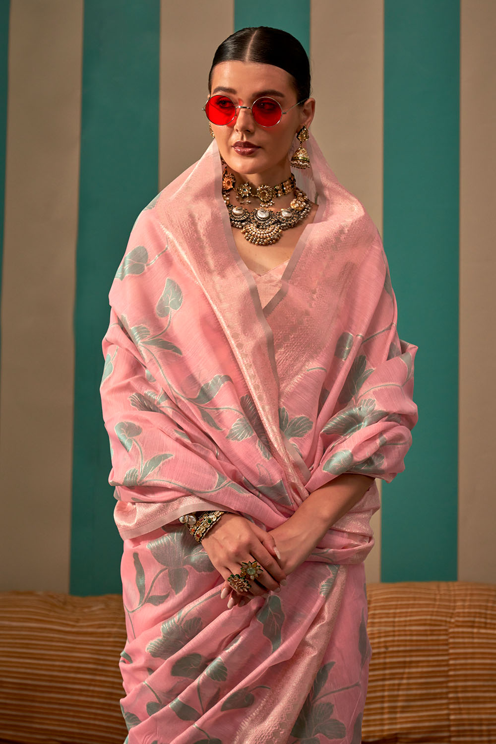 Nala Pink Silk Woven Ready to Wear One Minute Saree