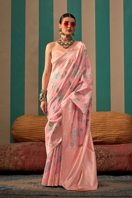 Nala Pink Silk Woven Ready to Wear One Minute Saree