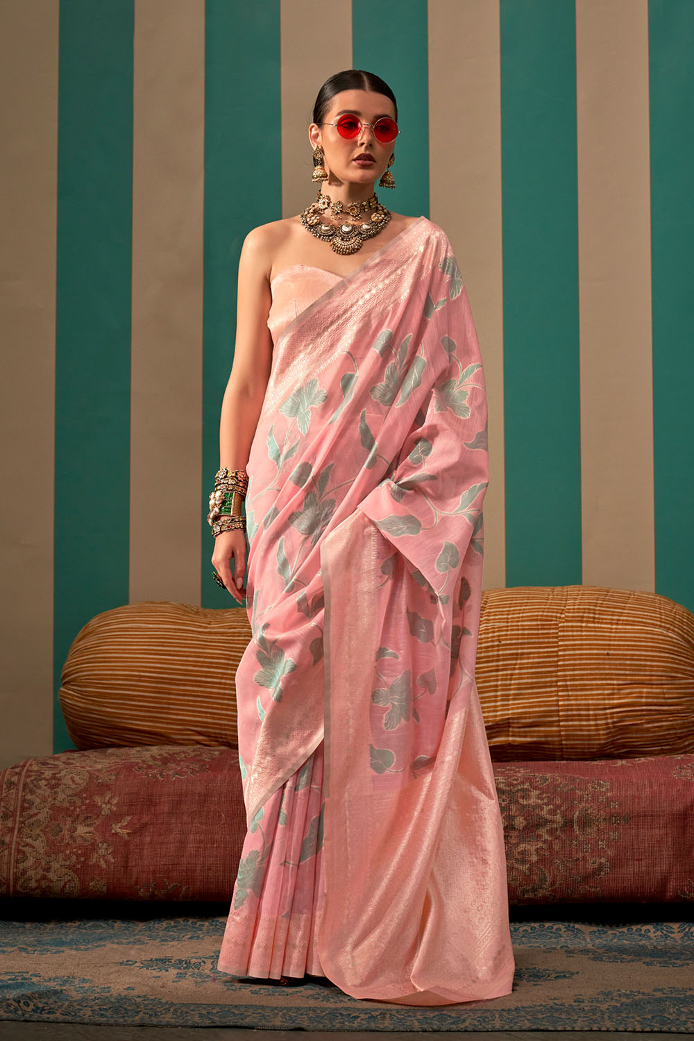 Nala Pink Silk Woven Ready to Wear One Minute Saree