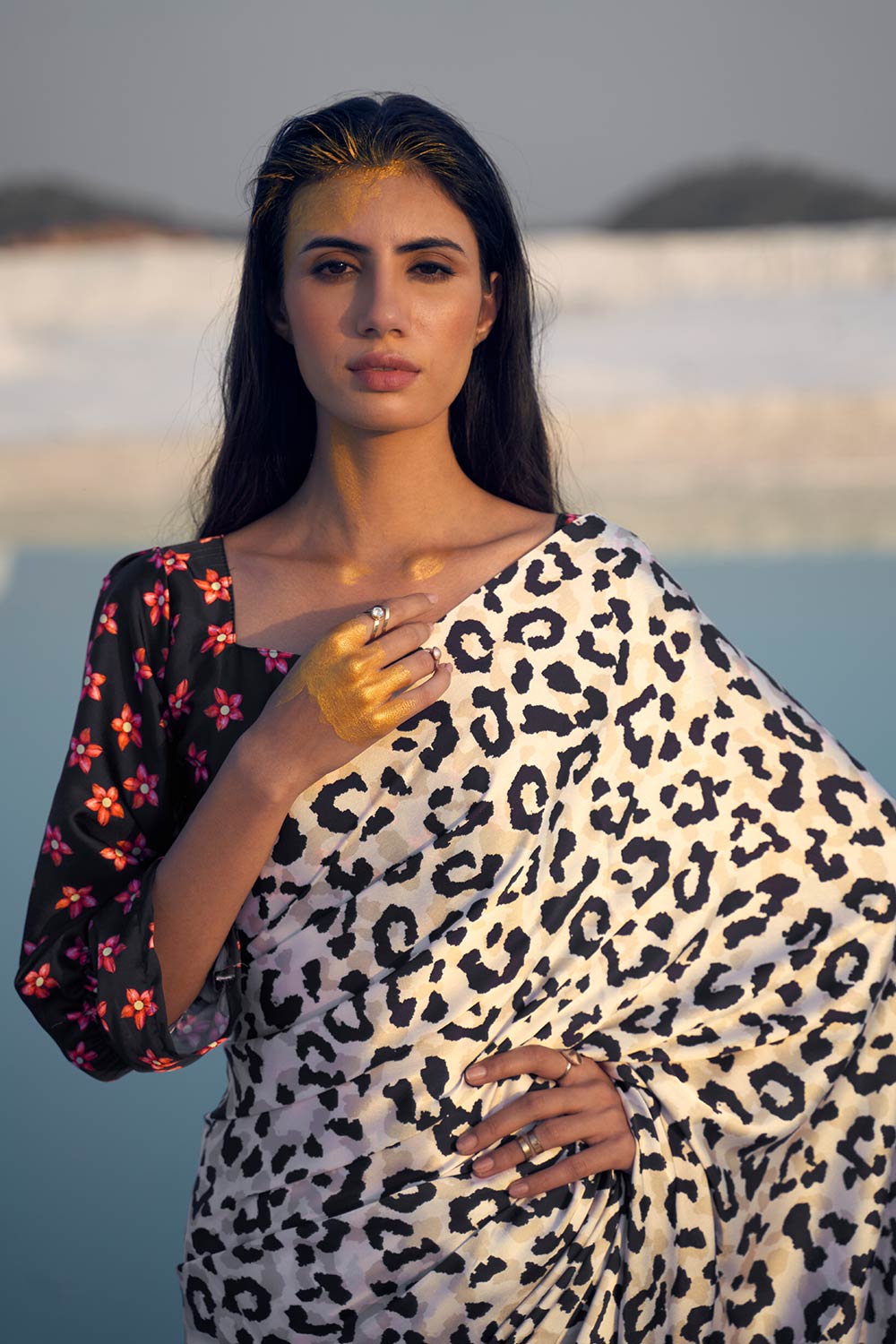 Trisha White Leopard Print Saree One Minute Saree