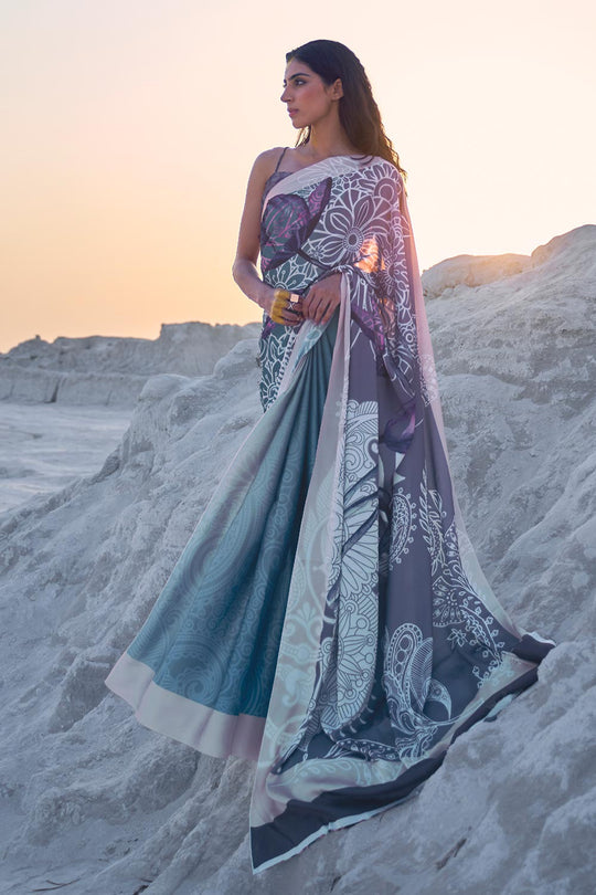 Trisha Grey Printed Saree One Minute Saree