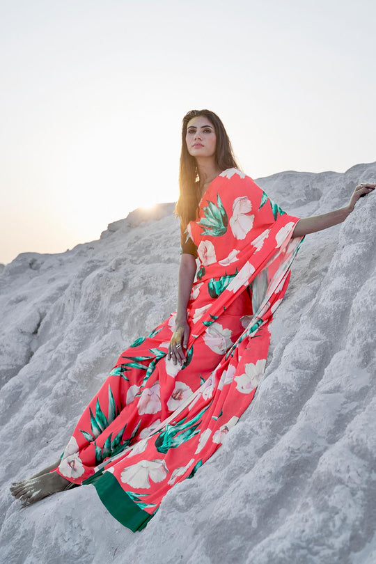 Trisha Peach Floral Printed Saree One Minute Saree