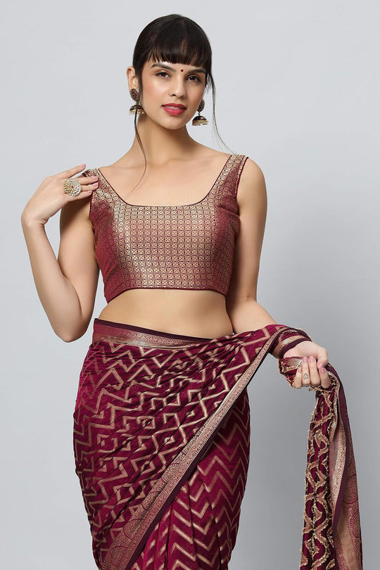 Lucia Wine Gold Zigzag Embroidered Light Blouse