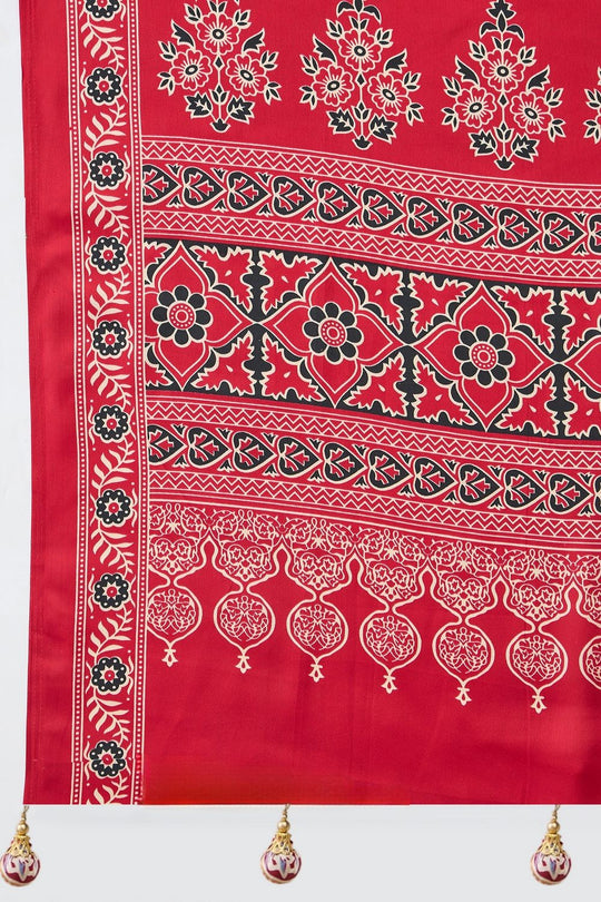 Anouk Red Modal Classic Ajrakh Printed Ready to Wear One Minute Saree