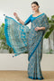 Anouk Teal Blue Modal Classic Ajrakh Printed Ready to Wear One Minute Saree