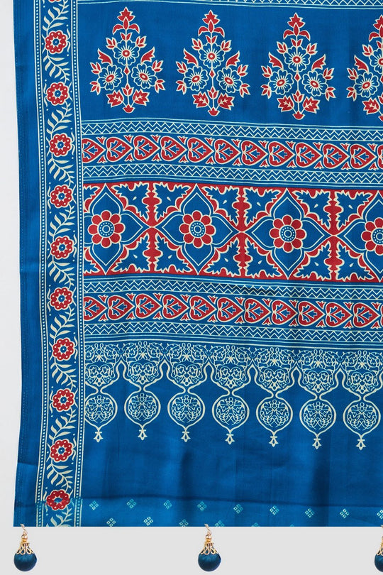 Anouk Blue Modal Classic Ajrakh Printed Ready to Wear One Minute Saree