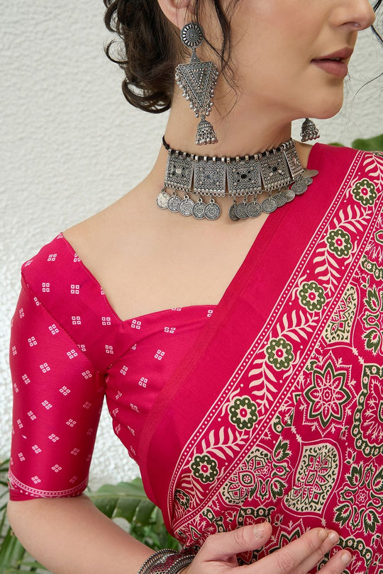 Anouk Pink Modal Classic Ajrakh Printed Ready to Wear One Minute Saree