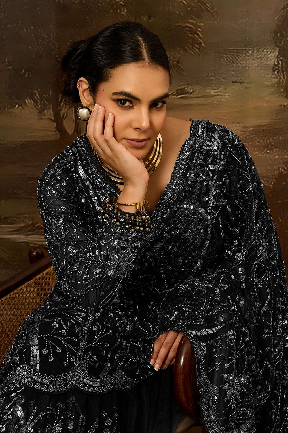 Orion Luxe Black Net Beaded Sequin Ready to Wear Saree