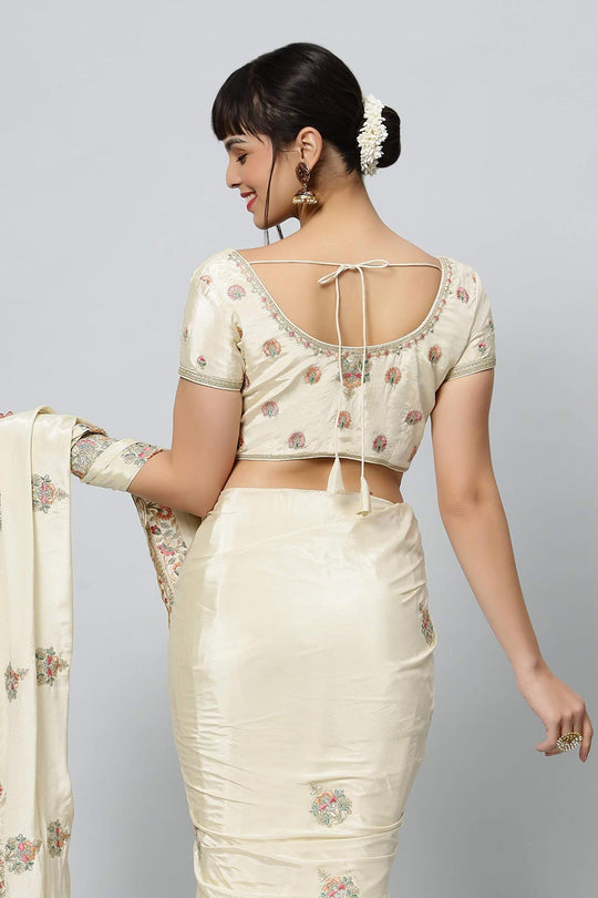 Noor Cream Royal Embroidered Crepe One Minute Saree