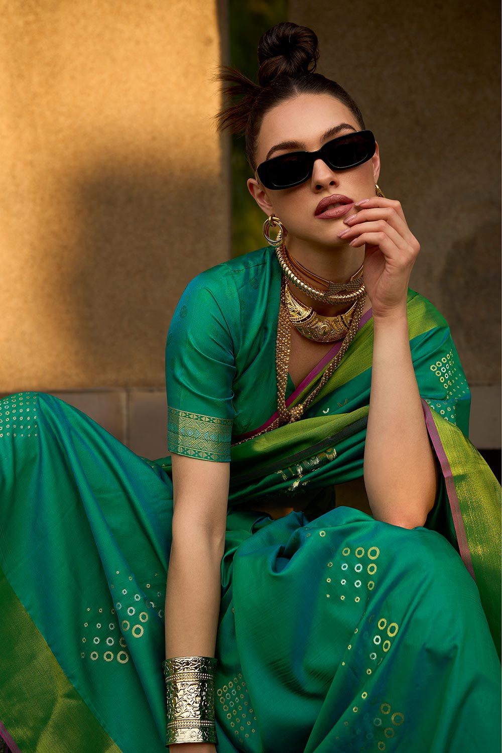 Giselle Soft Satin Silk Green Satin  One Minute Saree