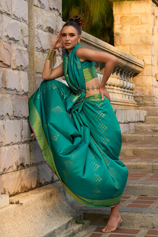 Giselle Soft Satin Silk Teal Satin  One Minute Saree
