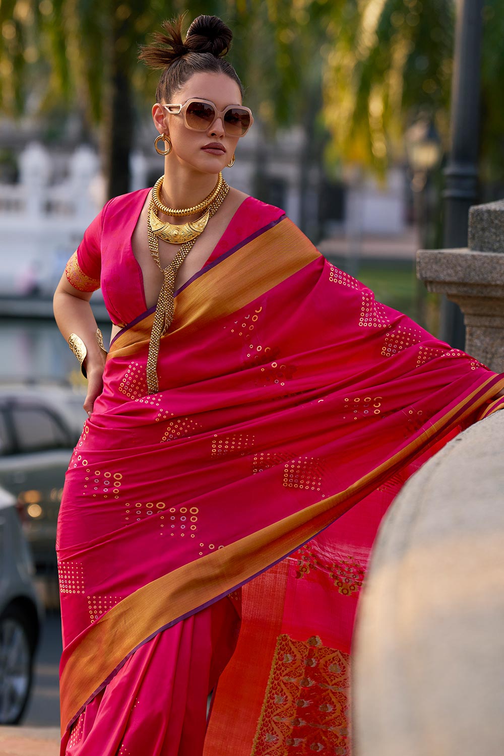 Giselle Soft Satin Silk Red Satin  One Minute Saree