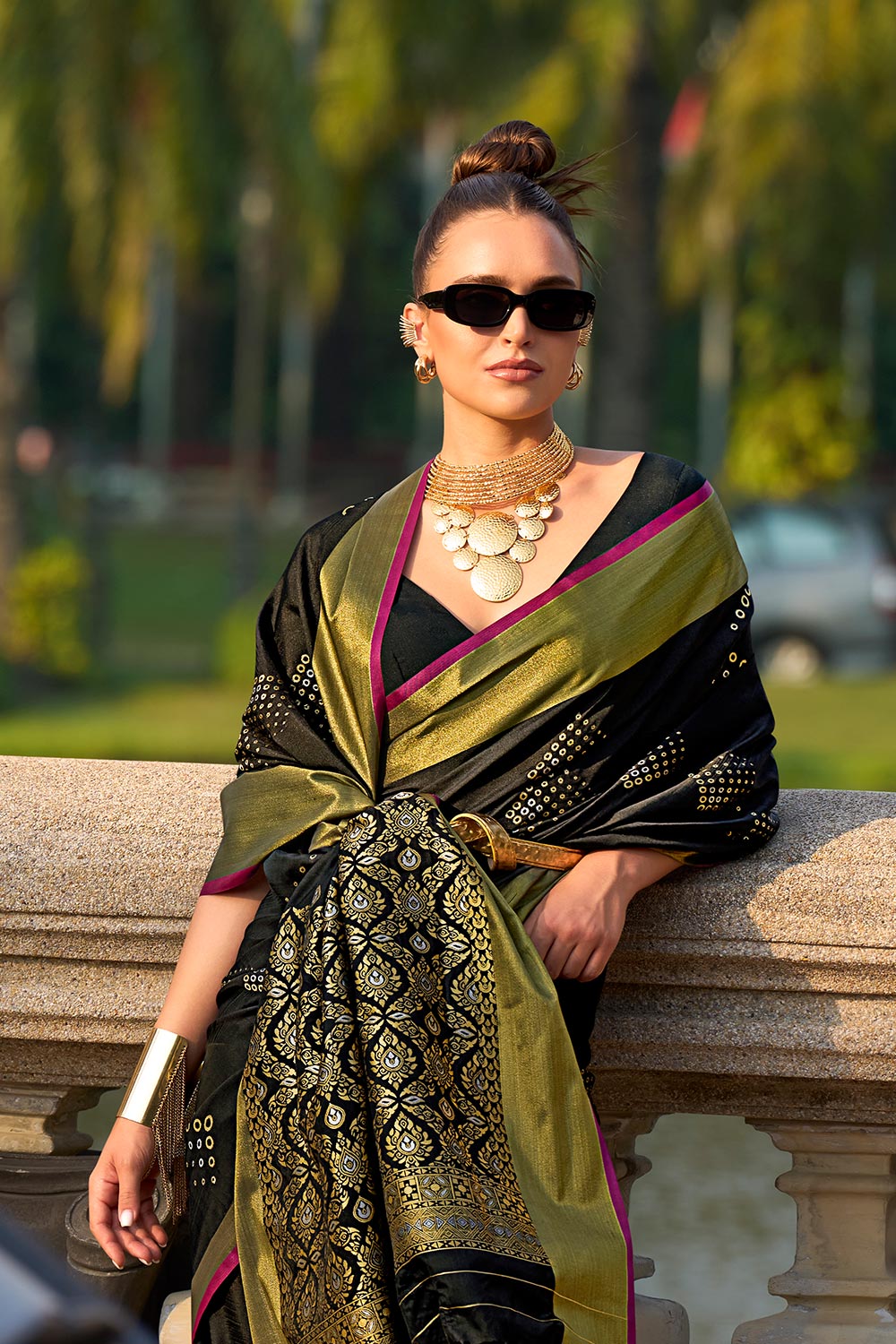 Giselle Soft Satin Silk Green Satin  One Minute Saree