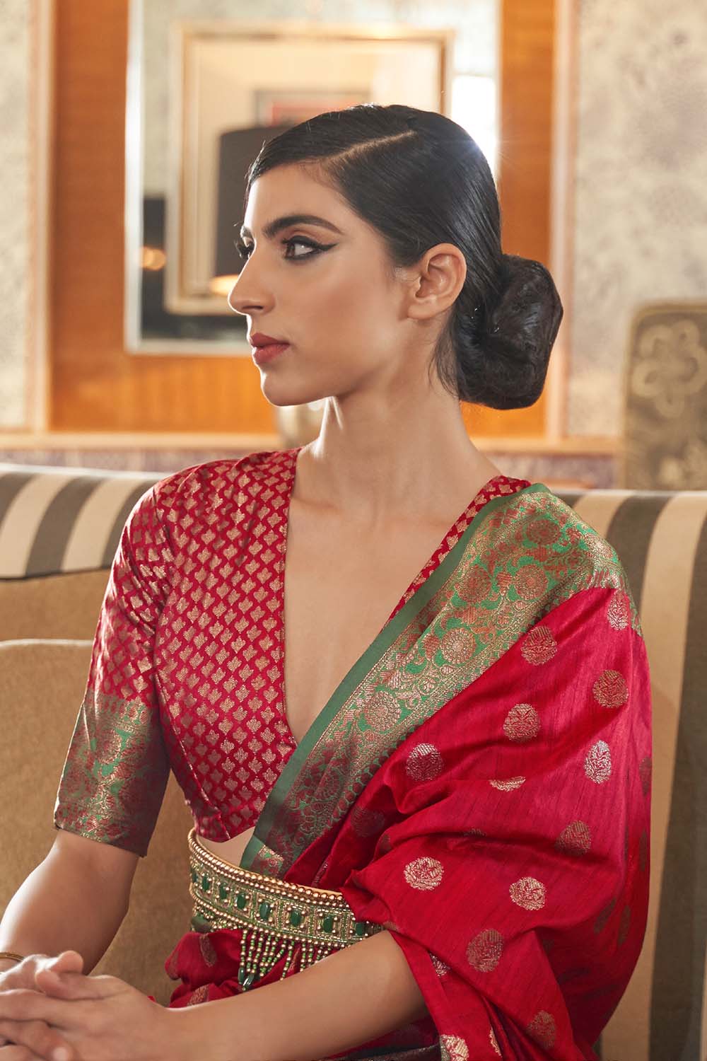 Aarya Red Handloom Weaving Silk One Minute Saree