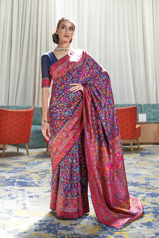 Karishma Navy Blue Handloom Weaving One Minute Saree