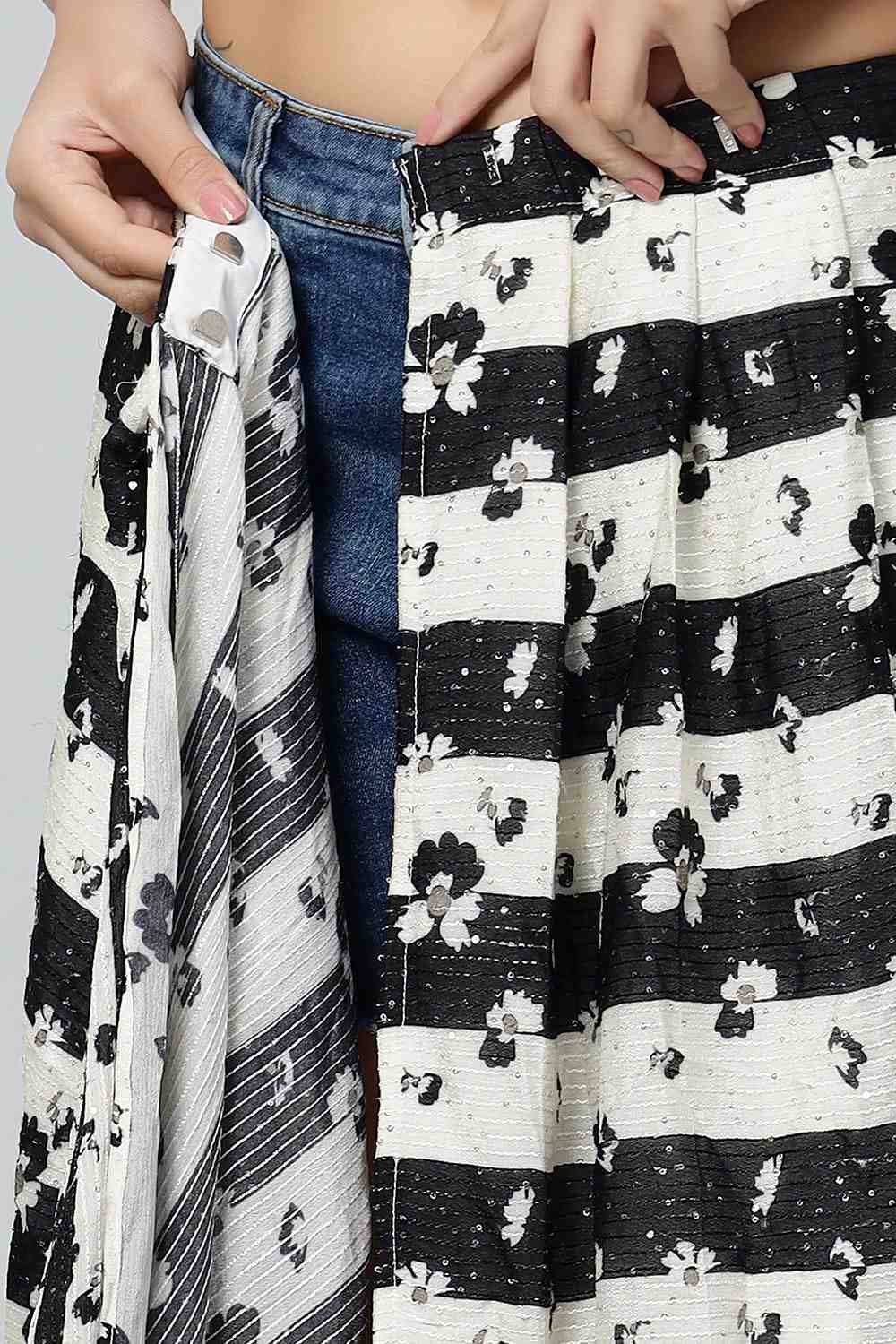 Mira Black Georgette Stripered with Sequins Ready to Wear One Minute Saree