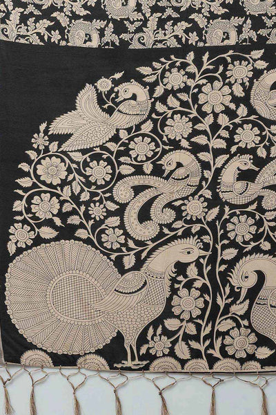 Zoya Bhagalpuri Silk Black Printed Designer One Minute Saree