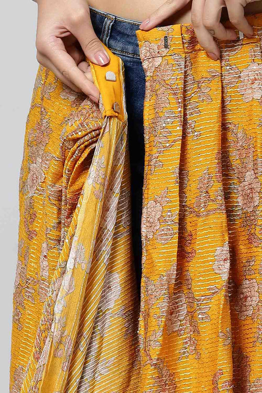 Sienna Mustard Georgette Floral Sequins Ready to Wear One Minute Saree