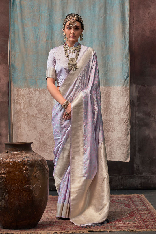 Oshan Lavender Satin Woven Ready to Wear One Minute Saree
