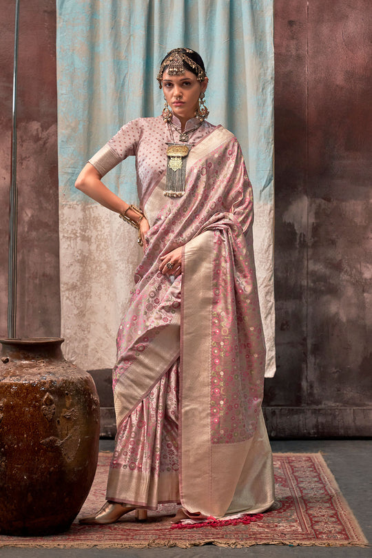 Oshan Peach Satin Woven Ready to Wear One Minute Saree