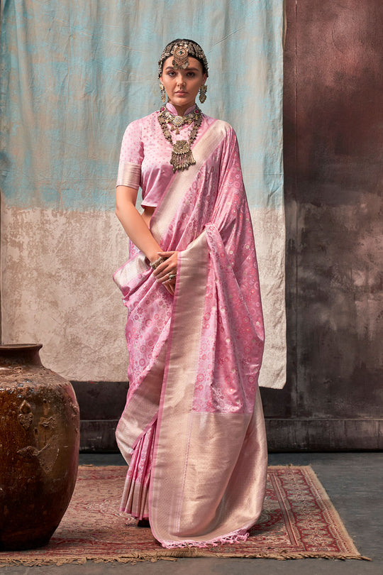 Oshan Pink Satin Woven Ready to Wear One Minute Saree