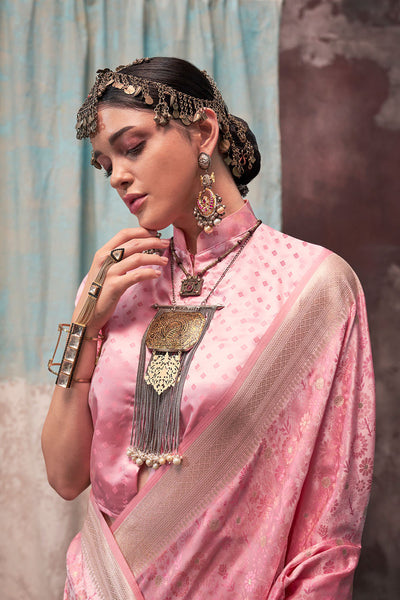 Oshan Pink Satin Woven Ready to Wear One Minute Saree