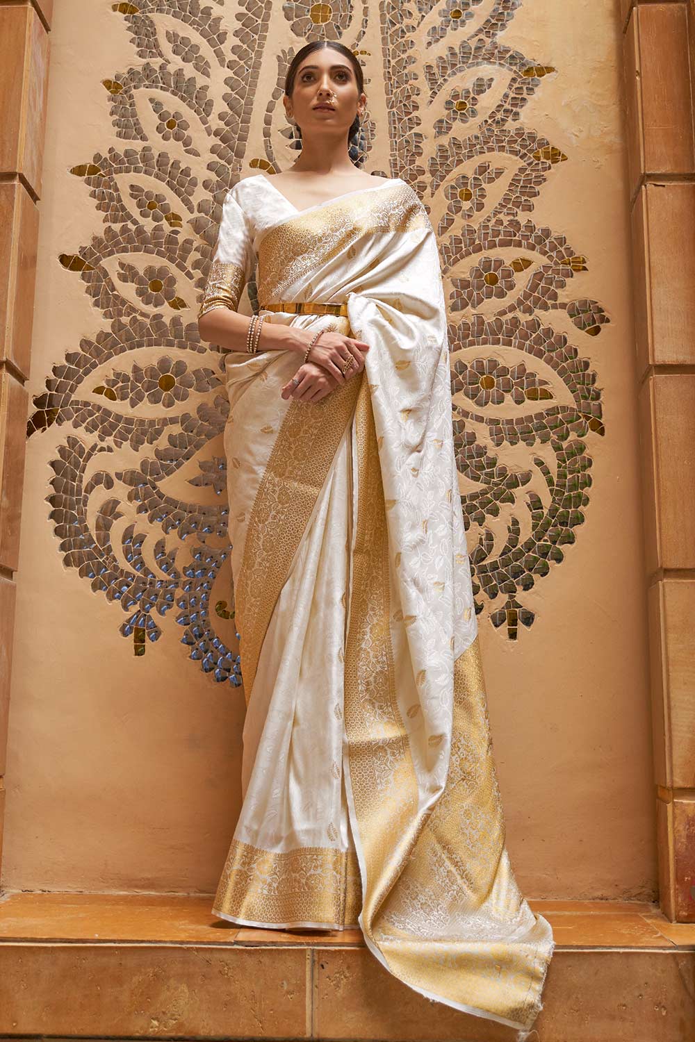 Winina White Silk Embroidered Ready to Wear One Minute Saree