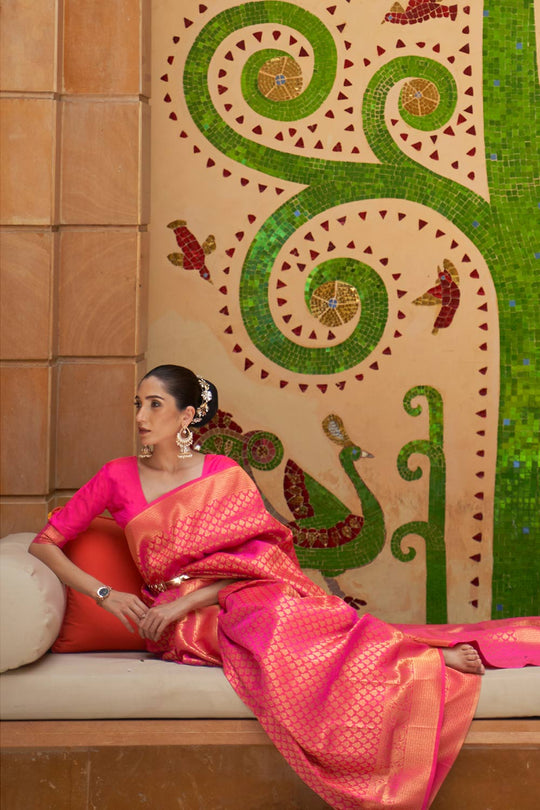 Ilona Pink Handloom Weaving Silk Saree One Minute Saree