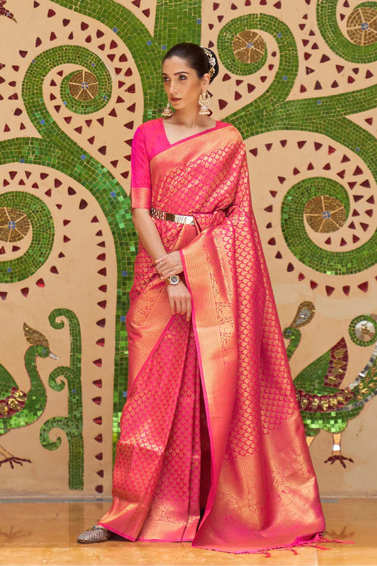 Ilona Pink Handloom Weaving Silk Saree One Minute Saree