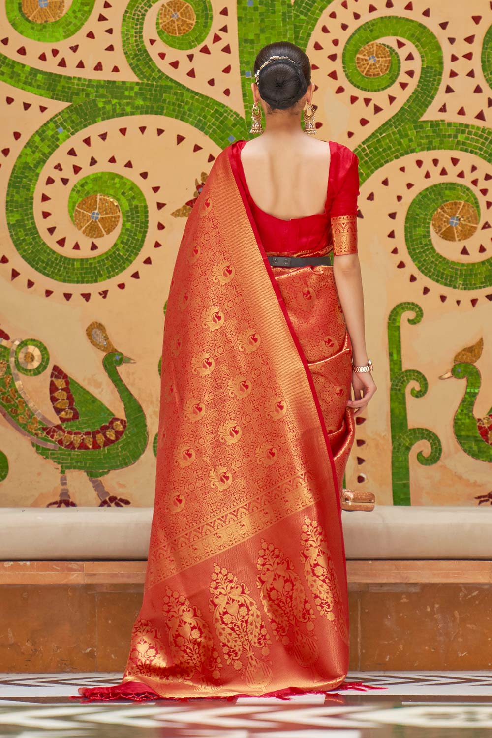 Ilona Red Handloom Weaving Silk Saree One Minute Saree