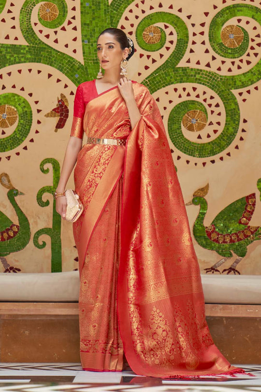 Ilona Red Handloom Weaving Silk Saree One Minute Saree