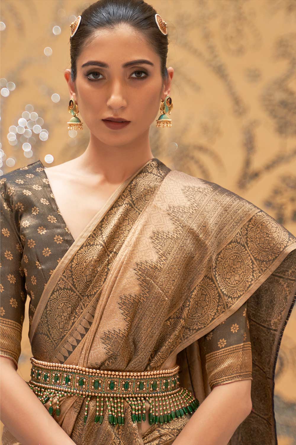 Indira Gold Silk Handloom One Minute Saree