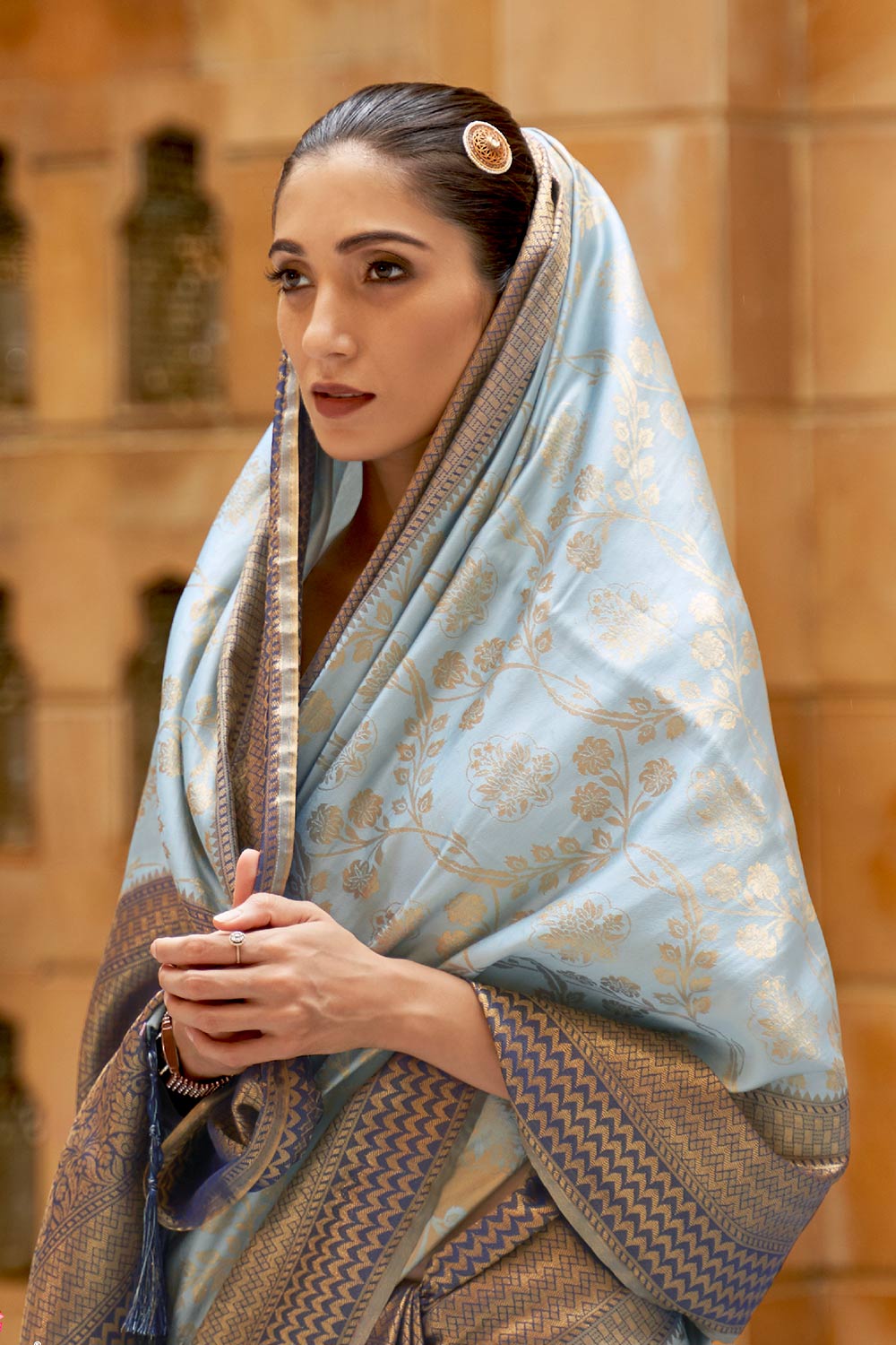 Indira Grey Silk Handloom One Minute Saree