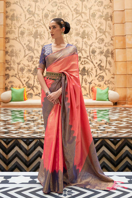 Indira Pink Silk Handloom One Minute Saree